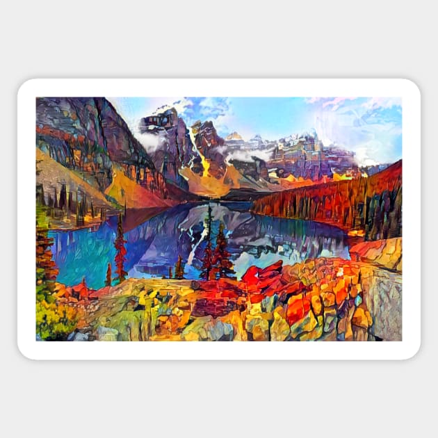 Moraine Lake and the Valley of the Ten Peaks Sticker by ArtlyStudio